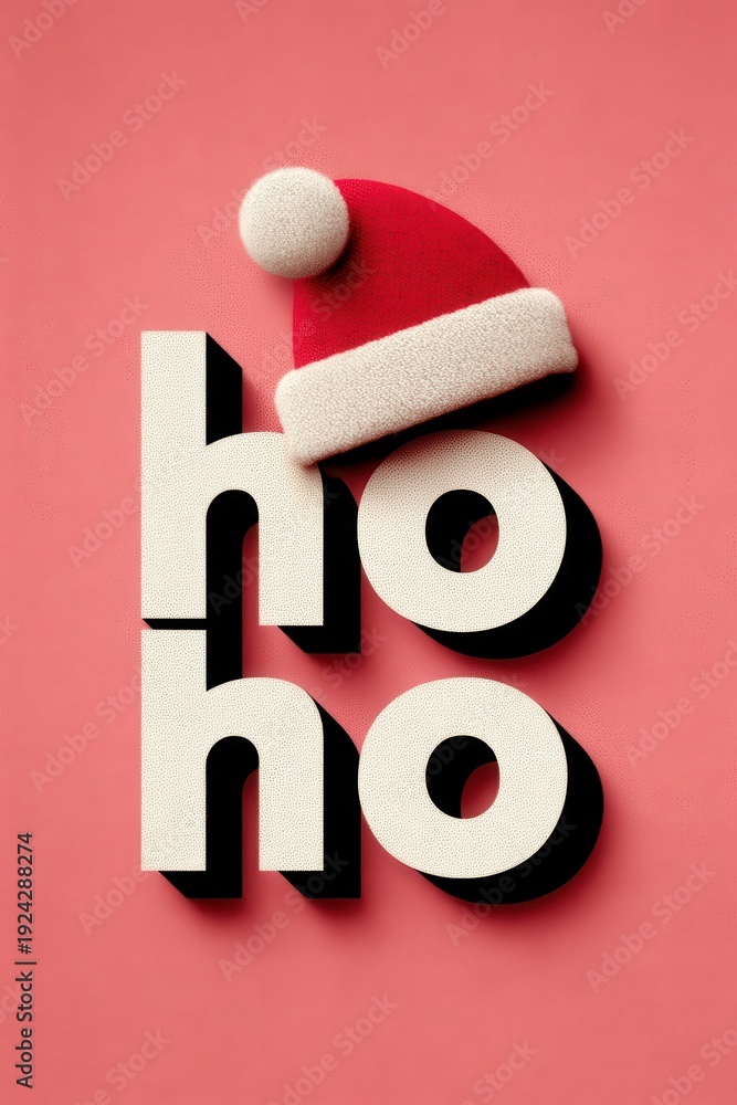 Fototapeta premium Festive ho ho typography with Santa hat on pink background for Christmas branding and celebration