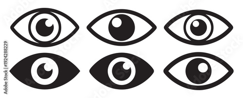 Eye Icon Set. Vision and View Black Glyph Symbols Collection. Vector illustration eps 10