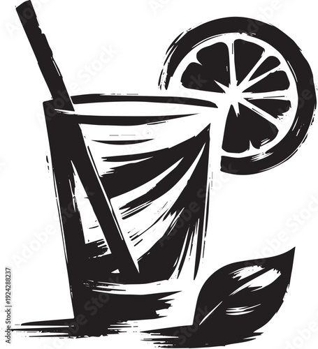 Sumi-e styled Cuba Libre illustration offering a refreshing, min