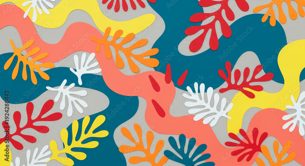 Obraz premium Colorful paper cutouts in abstract shapes. Represents artistic expression, creativity, and a vibrant, modern aesthetic, suitable for decorative purpose