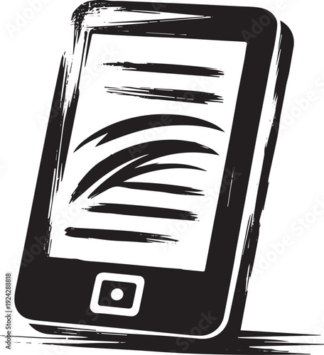 Monochrome E-Reader Icon with Sumi-e Brush Strokes for Minimalis