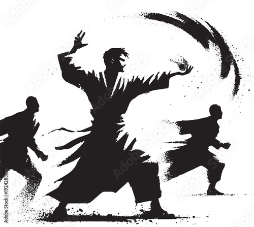 Sumi-e illustration showcasing strategic sand-throwing defense a