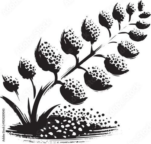 Elegant Sumi-e Illustration of a Flowering Plant in Minimalist S