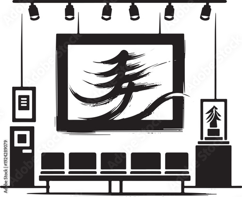 Ink Wash Art Exhibition Interior Illustration in Sumi-e Style Mi