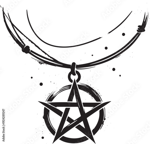 Stylized Pentacle Pendant Icon with Sumi-e Brushstroke Effect an