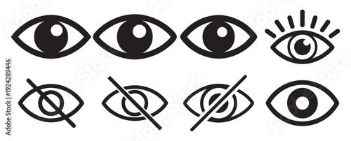 Eye and Hidden Eye Icon Set. Visibility, Privacy, Show Hide View Symbols icon collection. Vector illustration eps 10
