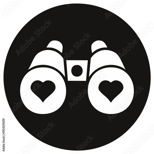 Binoculars icon with hearts symbolizing the search for love and romantic vision
