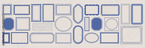 Creative collection of abstract and geometric shapes in monochrome and blue tones isolated on white background, Vector, illustration