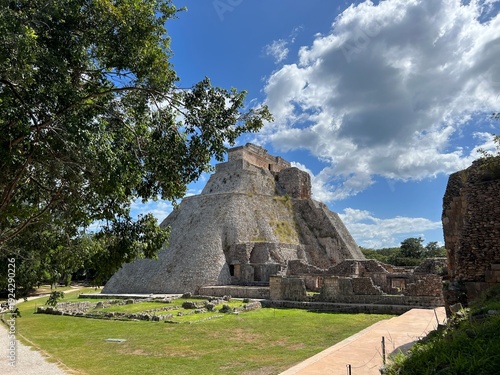 Mid far view of Mayan pyramid, 