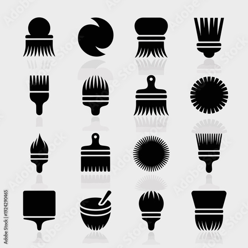 Assorted black and white icons of various types of lamps and light bulbs isolated on white background, Vector, illustration