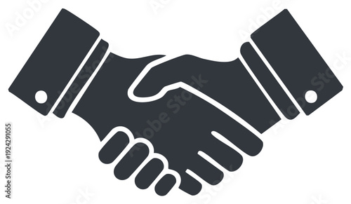 Simple graphic icon of two hands shaking symbolizing business partnership agreement and trust