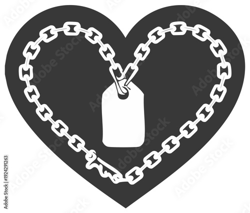 Broken Chain Heart with a Blank Tag Vector Graphic Illustration