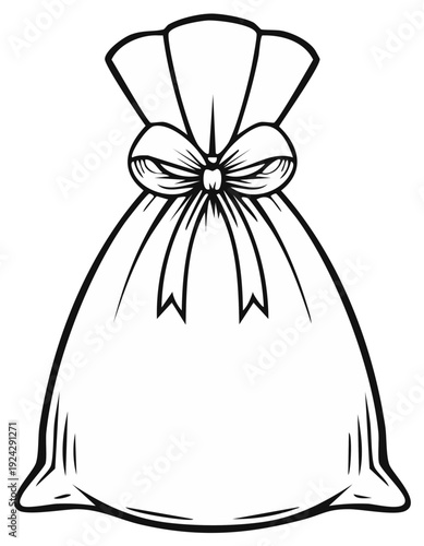 Outline of a gift bag tied with a decorative bow, ready for a special occasion