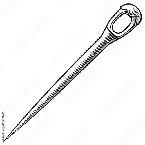 Detailed Etched Illustration of a Sewing Needle, Monochrome Art