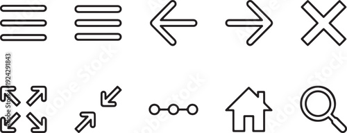A collection of common user interface icons for software applications, including navigation and view controls. Vector
