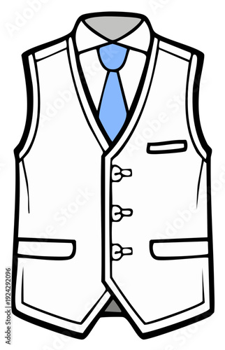 Formal White Vest and Blue Necktie Illustration