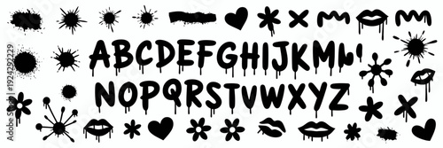 Vintage-style handwritten alphabet and uppercase letters in black ink on a light background isolated on white background, Vector, illustration