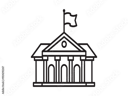 Simple line drawing of a government building with a flag on top