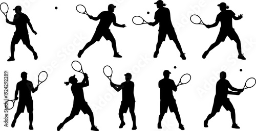Vector tennis silhouettes on white background