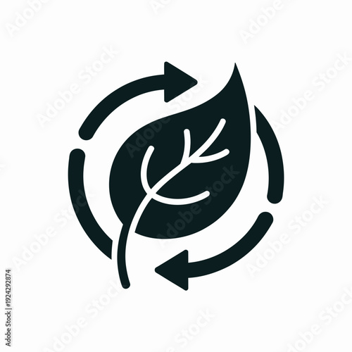 Circular flow of sustainability represented by a leaf and arrows isolated on white background, Vector, illustration
