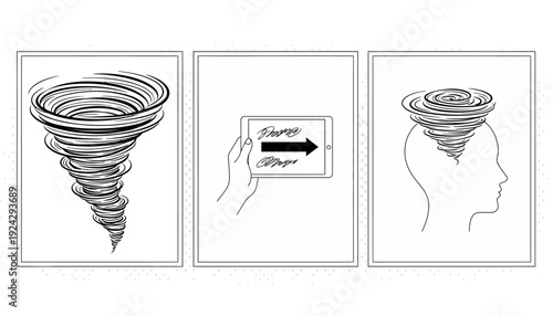 Illustration of a tornado being sucked into a person's head.