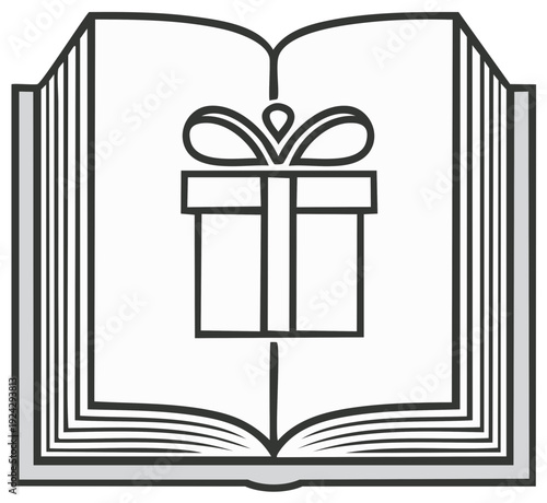 Open book displaying a gift box icon representing knowledge and presents