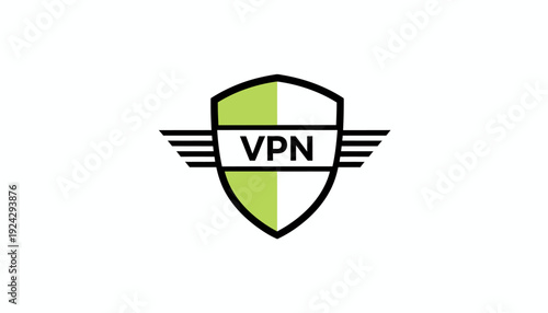 Virtual Private Network shield logo design with wings.