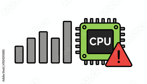 CPU warning sign with bar graph indicating system overload or error.