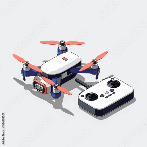 Modern compact drone with remote control for aerial photography and videography.