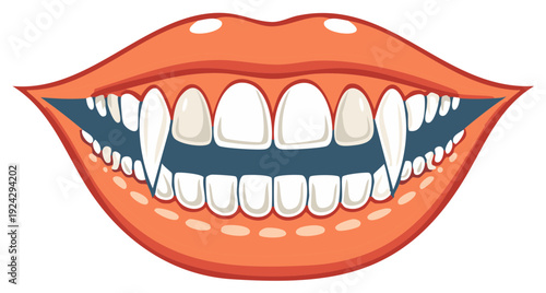 Scary Vampire Mouth with Orange Lips and Sharp Fangs