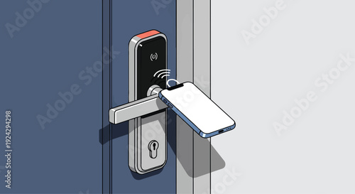 Smart door lock with a smartphone attached to the handle.