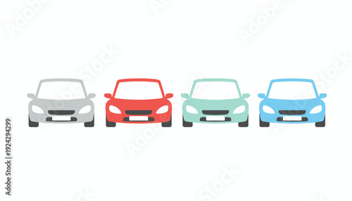 Four cars in different colors lined up in a row.