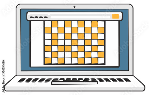 Laptop displaying checkerboard pattern on screen, digital concept