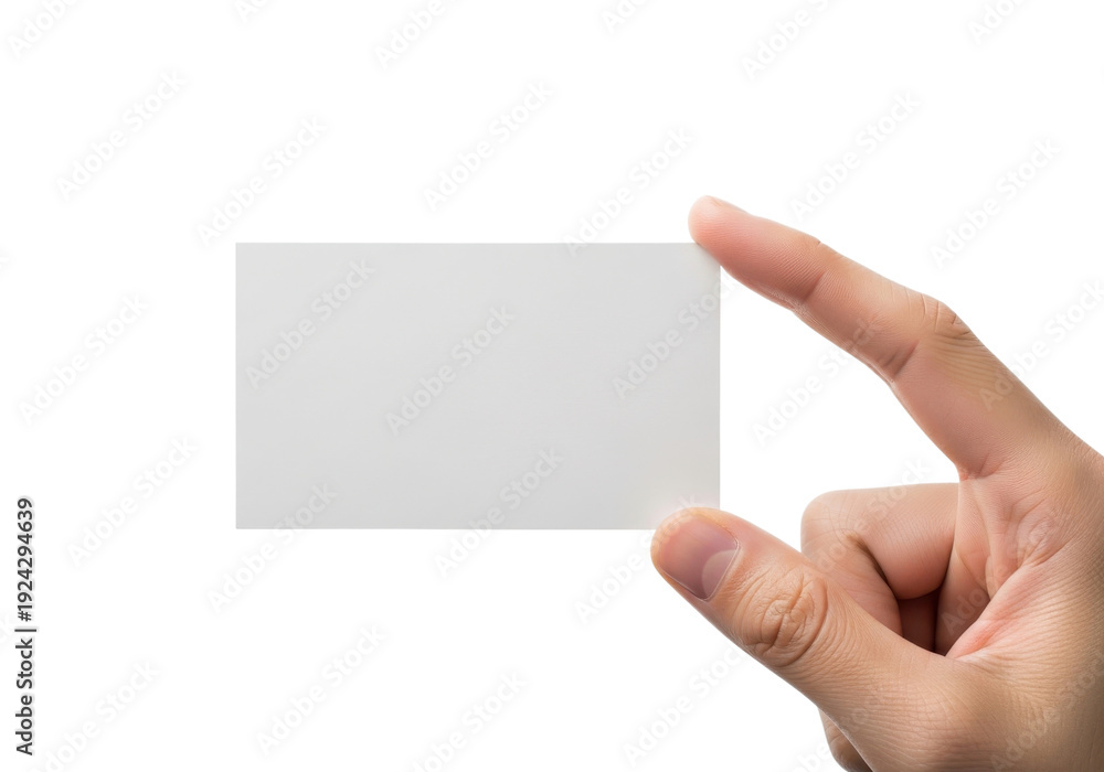 Fototapeta premium A hand holding an empty white card against a plain background.