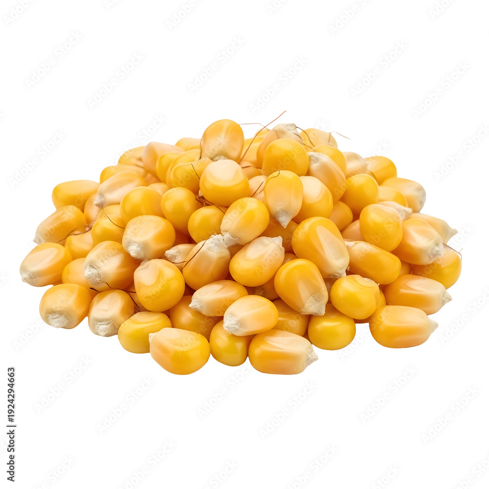Fototapeta premium A pile of yellow corn kernels on transparent background