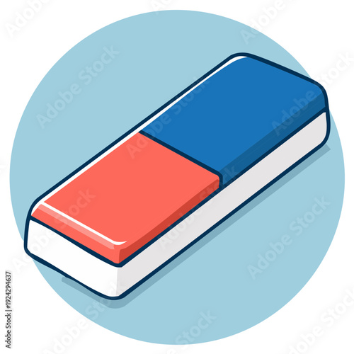 Red and blue rectangular eraser school and office supply tool flat design illustration
