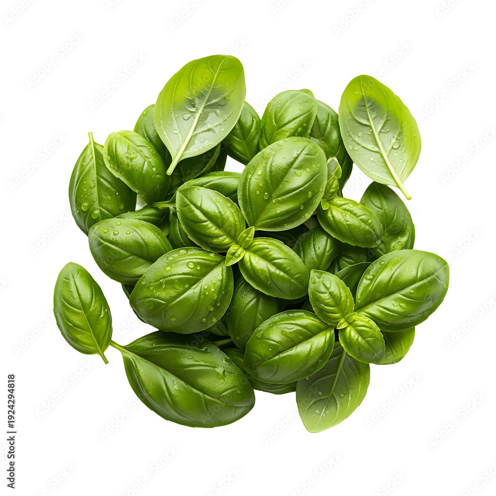 Fototapeta premium A vibrant bunch of fresh basil leaves on transparent background
