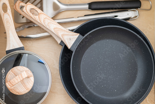 Non-Stick Frying Pan in drawer with lids