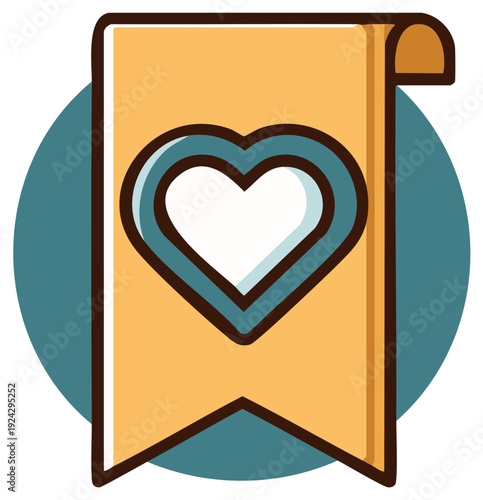 Love Icon Banner Template, Heart Symbol on Scroll for Valentine's Day Decoration