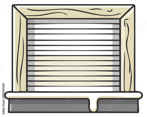 Wooden window with closed blinds, vintage architectural element, interior shutter, rustic indoor construction, decorative home decor