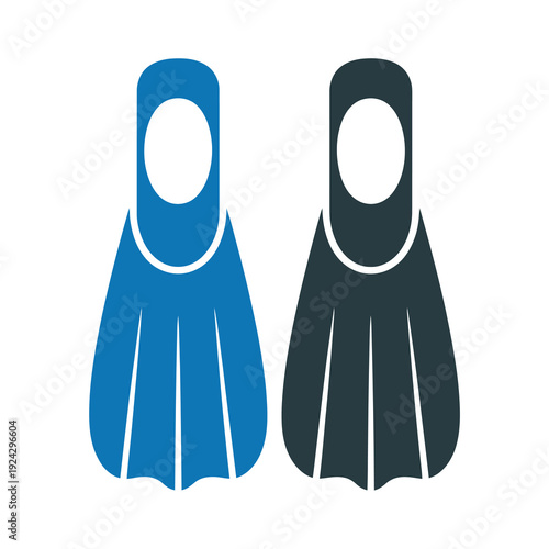 Blue and vector of two snorkeling flippers side by side