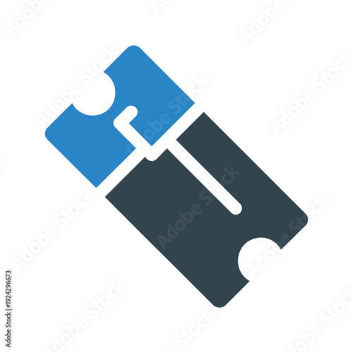 Stylized vector graphic of two overlapping tickets in blue and gray tones.