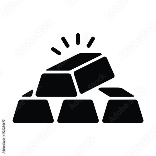 Vector showing stacked gold bars with one bar glowing brightly