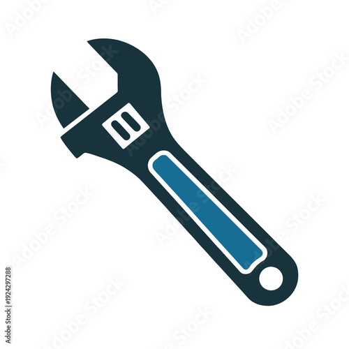 Vector of an adjustable wrench tool with blue highlights displayed