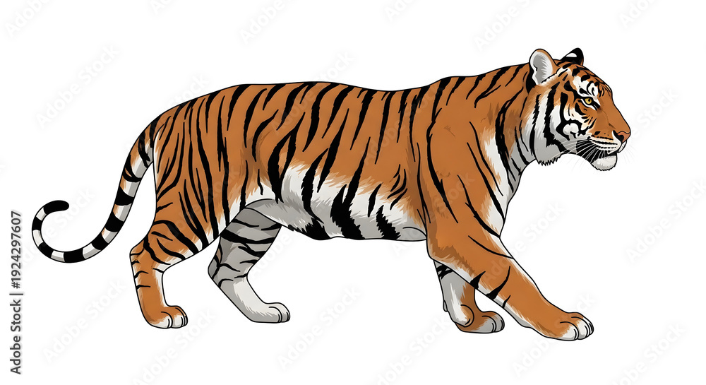 Obraz premium A tiger walking on a transparent background with a black backdrop