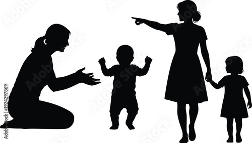 Silhouette of a family in a tense moment