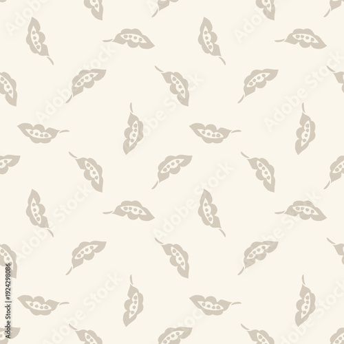 Neutral vector simple tossed block print look leaves seamless pattern background. Beige ecru taupe hand drawn leaves scattered backdrop. Great for fall, winter,autumn, gender neutral products