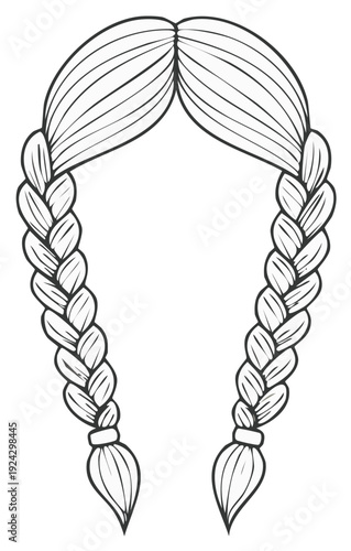 Hand Drawn Illustration Of A Woman's Hair Styled In Two Braids