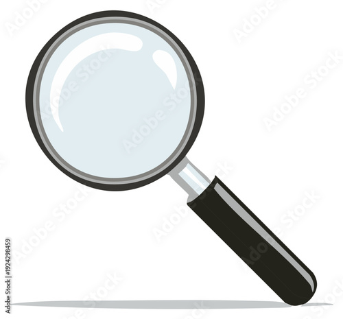 Magnifying glass illustration, transparent lens, black handle, searching concept