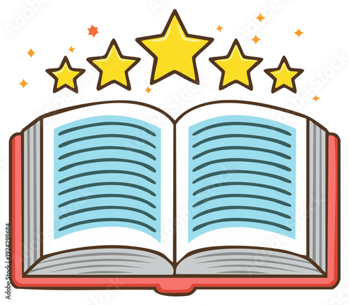 Open Book with Glowing Stars Overhead Represents Success Education and Learning